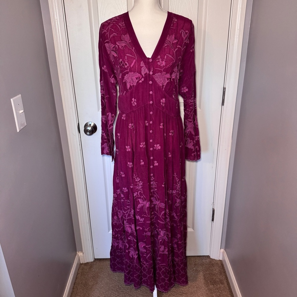 Johnny Was Berry Colored V-Neck Maxi Dress S